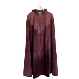 Vintage Suede Renaissance Womens Cape Cloak Size O/S Brown Western Boho Hooded